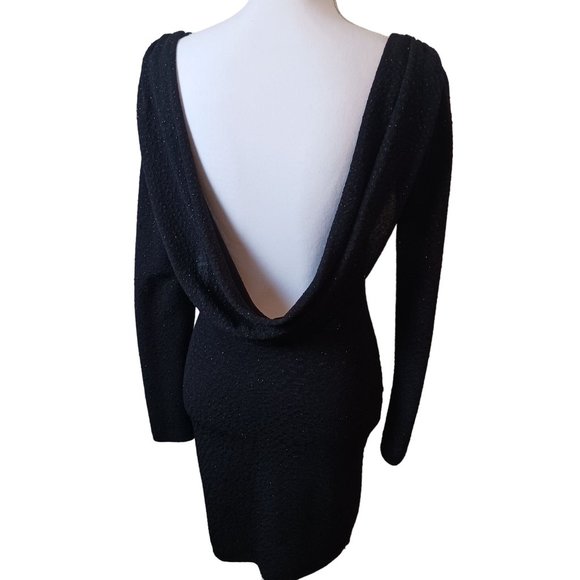 Tobi Black Sparkly Bodycon Longsleeve Mini Dress Draped Open Back Size M - Picture 7 of 12